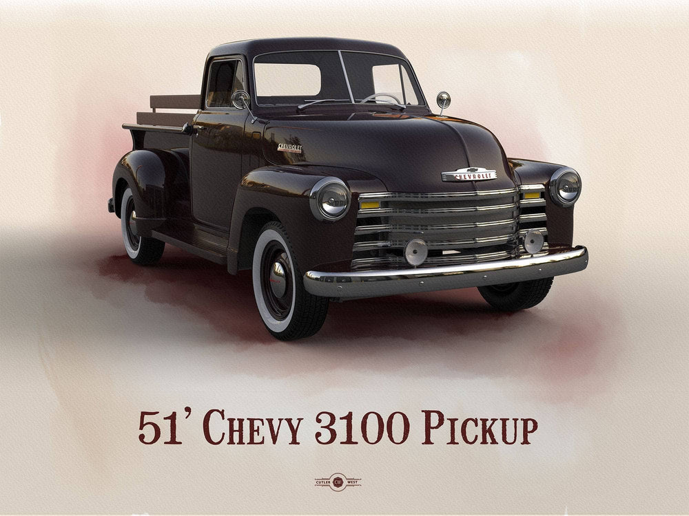 14" x 11" / Stretched Canvas Wrap Cutler West Chevy 3100 Pickup 1951 - Blueprint Vintage Auto Print