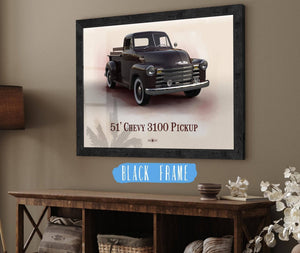 20" x 16" / Black Frame Cutler West Chevy 3100 Pickup 1951 - Blueprint Vintage Auto Print