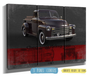 36" x 24" / 3 Panel Canvas Wrap Cutler West Chevy 3100 Pickup 1951 Blueprint Vintage Auto Print