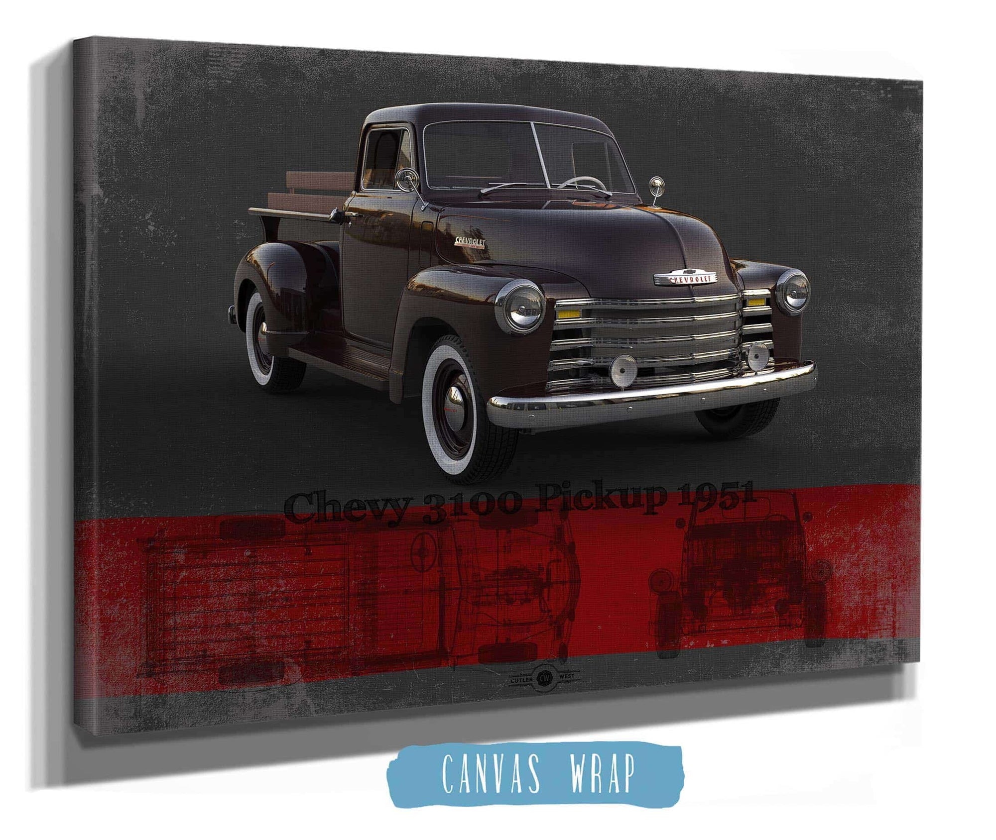 Cutler West Chevrolet Collection Chevy 3100 Pickup 1951 Blueprint Vintage Auto Print