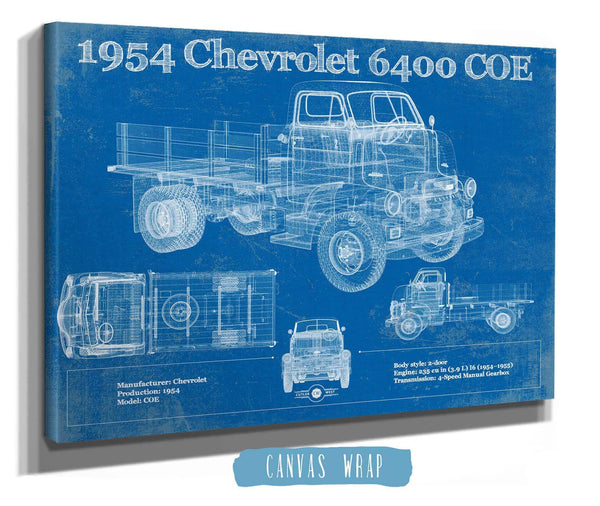 Cutler West Chevy 6400 COE  1954 Flat Bed Truck Vintage Blueprint Art