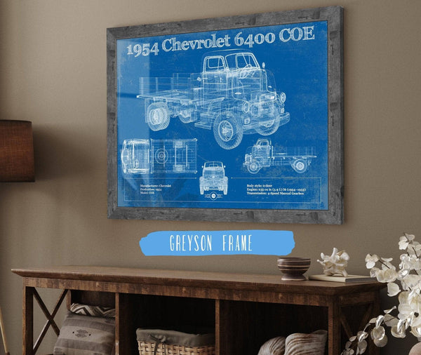 Cutler West Chevy 6400 COE  1954 Flat Bed Truck Vintage Blueprint Art