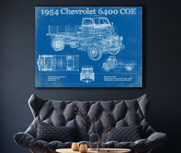 Cutler West Chevy 6400 COE  1954 Flat Bed Truck Vintage Blueprint Art