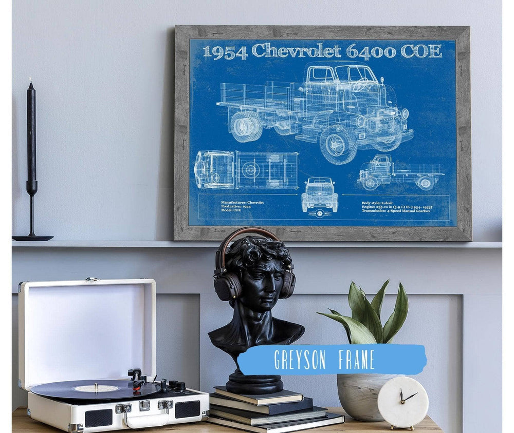 14" x 11" / Stretched Canvas Wrap Cutler West Chevy 6400 COE  1954 Flat Bed Truck Vintage Blueprint Art