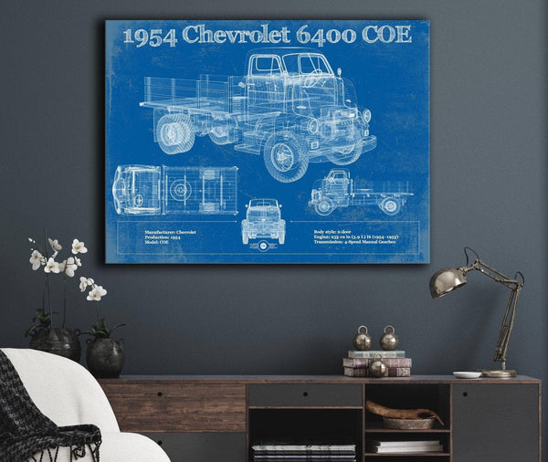 Cutler West Chevy 6400 COE  1954 Flat Bed Truck Vintage Blueprint Art