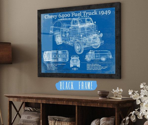 20" x 16" / Black Frame Cutler West Chevy 6400 Fuel Truck 1949 Vintage Blueprint Auto Print