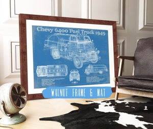 20" x 16" / Walnut Frame & Mat Cutler West Chevy 6400 Fuel Truck 1949 Vintage Blueprint Auto Print