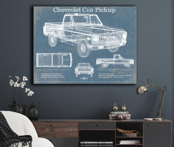 Cutler West Chevy C10 Pickup 2nd Generation Vintage Blueprint Auto Print