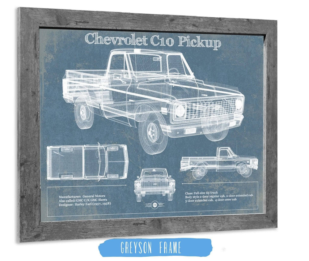 14" x 11" / Stretched Canvas Wrap Cutler West Chevy C10 Pickup 2nd Generation Vintage Blueprint Auto Print