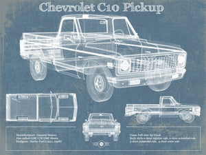 14" x 11" / Unframed Cutler West Chevy C10 Pickup 2nd Generation Vintage Blueprint Auto Print