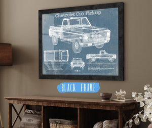 20" x 16" / Black Frame Cutler West Chevy C10 Pickup 2nd Generation Vintage Blueprint Auto Print