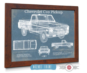 20" x 16" / Walnut Frame Cutler West Chevy C10 Pickup 2nd Generation Vintage Blueprint Auto Print