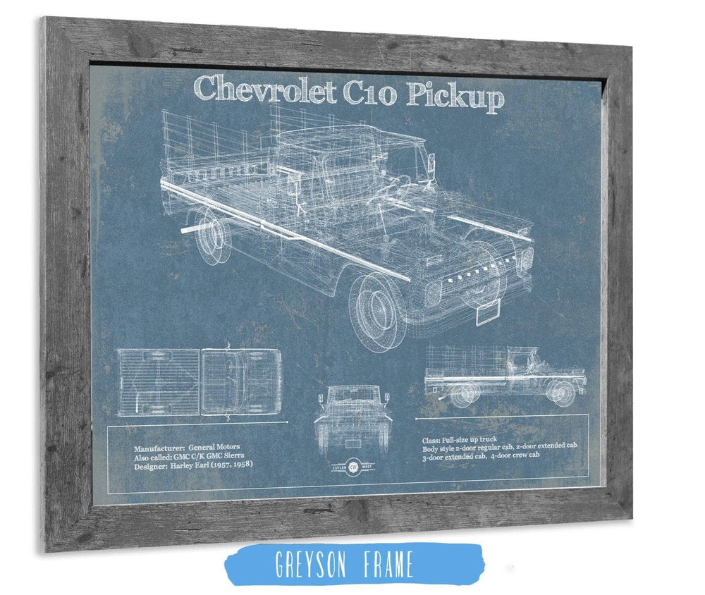 14" x 11" / Stretched Canvas Wrap Cutler West Chevy C10 Pickup Vintage Blueprint Auto Print