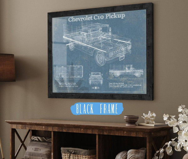 20" x 16" / Black Frame Cutler West Chevy C10 Pickup Vintage Blueprint Auto Print