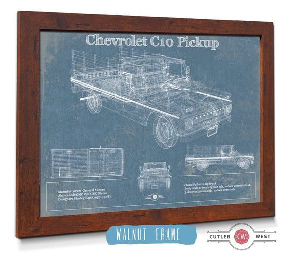 20" x 16" / Walnut Frame Cutler West Chevy C10 Pickup Vintage Blueprint Auto Print