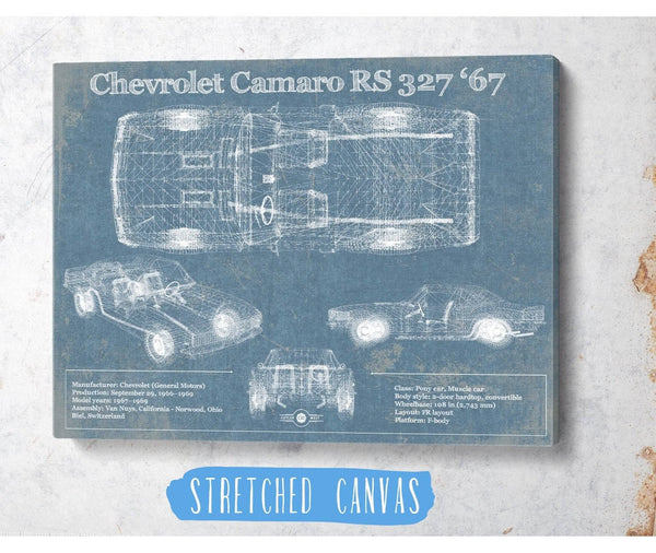 Cutler West Chevy Camaro 327 RS 1967 Vintage Blueprint Auto Print
