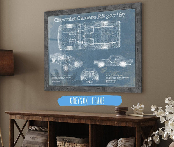 Cutler West Chevy Camaro 327 RS 1967 Vintage Blueprint Auto Print