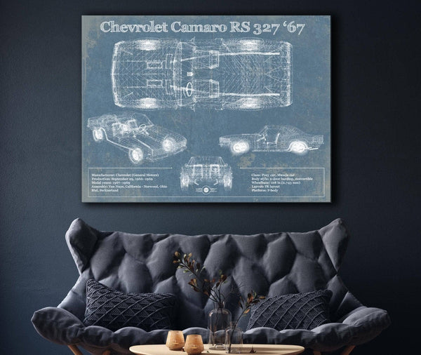 Cutler West Chevy Camaro 327 RS 1967 Vintage Blueprint Auto Print