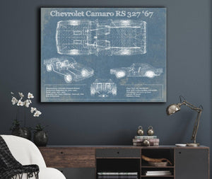 Cutler West Chevy Camaro 327 RS 1967 Vintage Blueprint Auto Print
