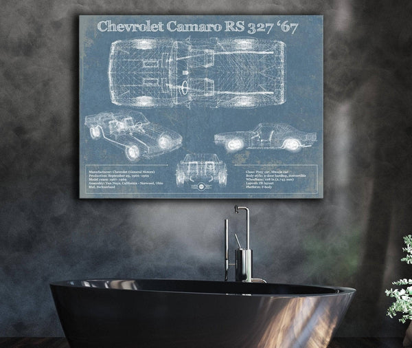Cutler West Chevy Camaro 327 RS 1967 Vintage Blueprint Auto Print