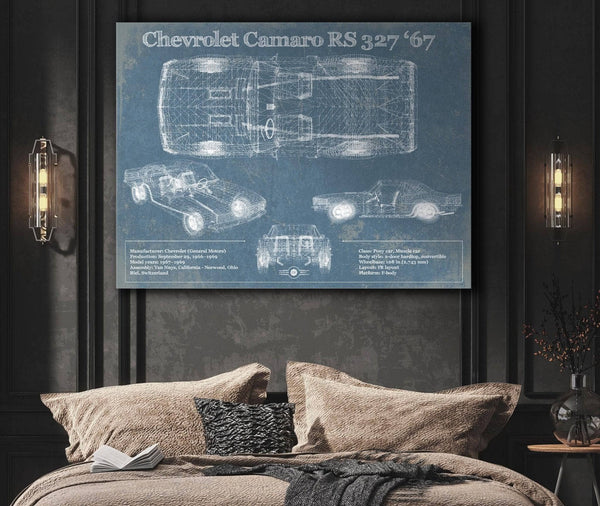 Cutler West Chevy Camaro 327 RS 1967 Vintage Blueprint Auto Print