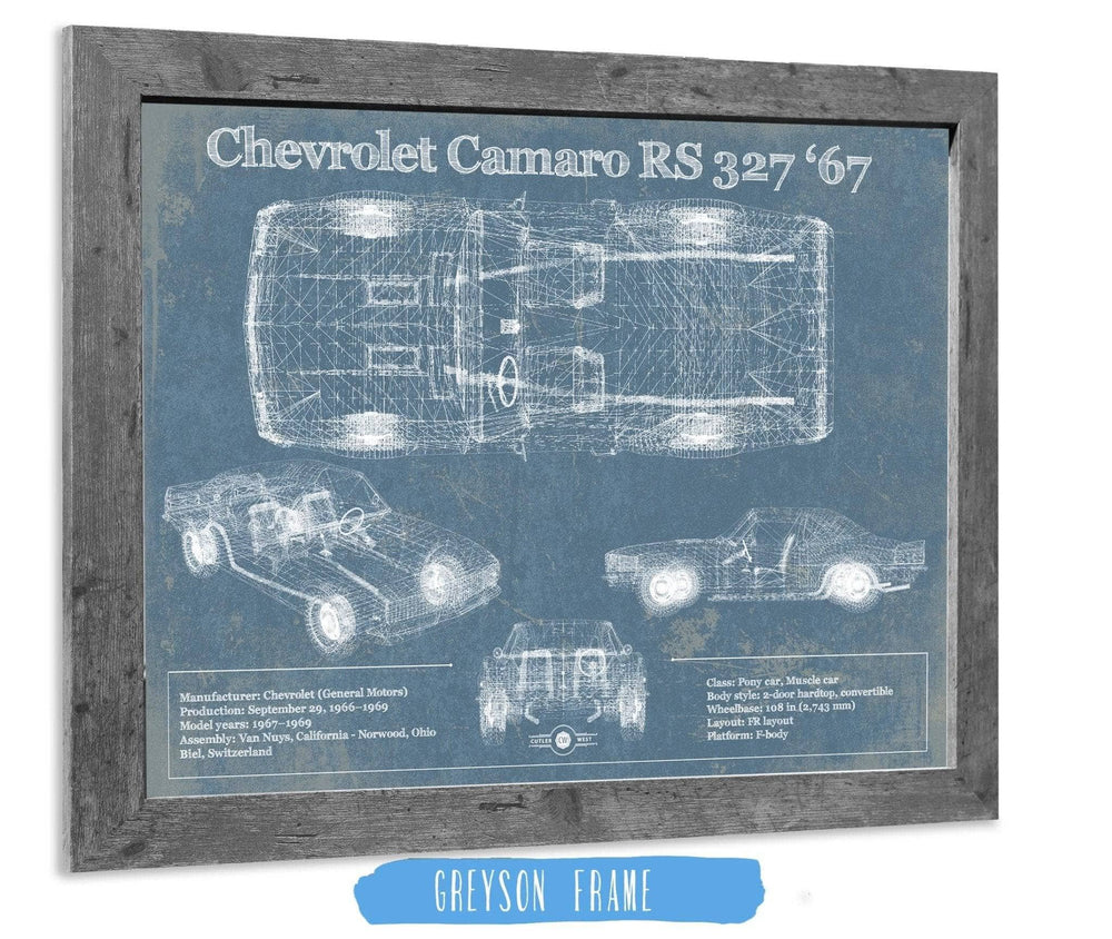14" x 11" / Stretched Canvas Wrap Cutler West Chevy Camaro 327 RS 1967 Vintage Blueprint Auto Print