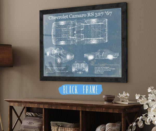 20" x 16" / Black Frame Cutler West Chevy Camaro 327 RS 1967 Vintage Blueprint Auto Print