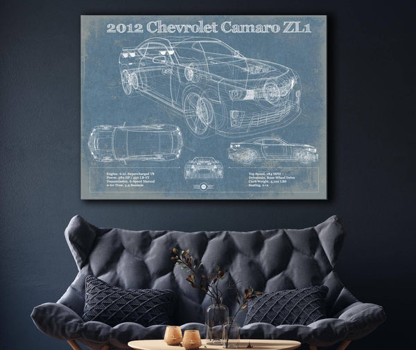 Cutler West Chevy Camaro ZL1 2012 Vintage Blueprint Auto Print