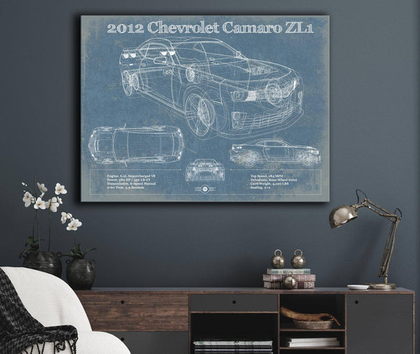 Cutler West Chevy Camaro ZL1 2012 Vintage Blueprint Auto Print