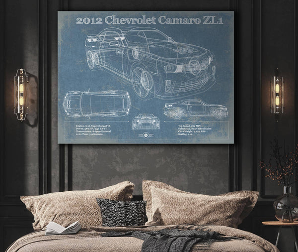 Cutler West Chevy Camaro ZL1 2012 Vintage Blueprint Auto Print