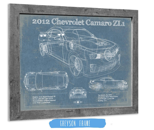 14" x 11" / Greyson Frame Cutler West Chevy Camaro ZL1 2012 Vintage Blueprint Auto Print