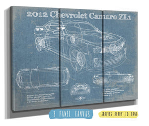 36" x 24" / 3 Panel Canvas Wrap Cutler West Chevy Camaro ZL1 2012 Vintage Blueprint Auto Print