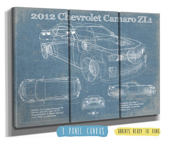 36" x 24" / 3 Panel Canvas Wrap Cutler West Chevy Camaro ZL1 2012 Vintage Blueprint Auto Print