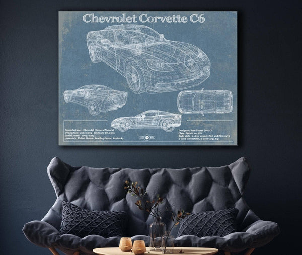 Cutler West Chevy Corvette C6 Vintage Blueprint Auto Print