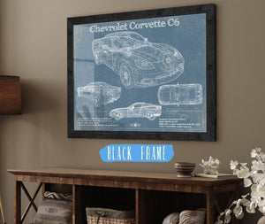 20" x 16" / Black Frame Cutler West Chevy Corvette C6 Vintage Blueprint Auto Print