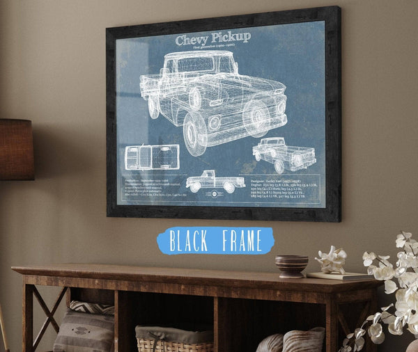 20" x 16" / Black Frame Cutler West Chevy Pickup, First Generation 1960-1966 Vintage Auto Print