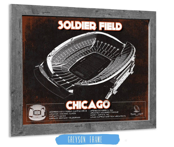 14" x 11" / Greyson Frame Cutler West Chicago Bears Stadium Seating Chart Soldier Field - Vintage Football Print