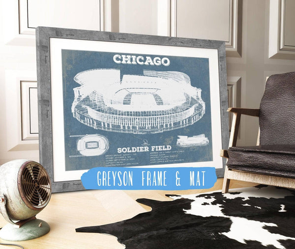 14" x 11" / Greyson Frame & Mat Cutler West Chicago Bears Stadium Seating Chart Soldier Field Vintage Football Print