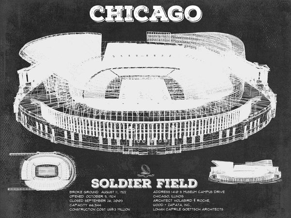 14" x 11" / Unframed Cutler West Chicago Bears Stadium Seating Chart - Soldier Field Vintage Football Print