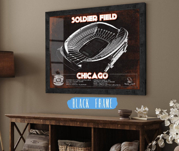 20" x 16" / Black Frame Cutler West Chicago Bears Stadium Seating Chart Soldier Field - Vintage Football Print