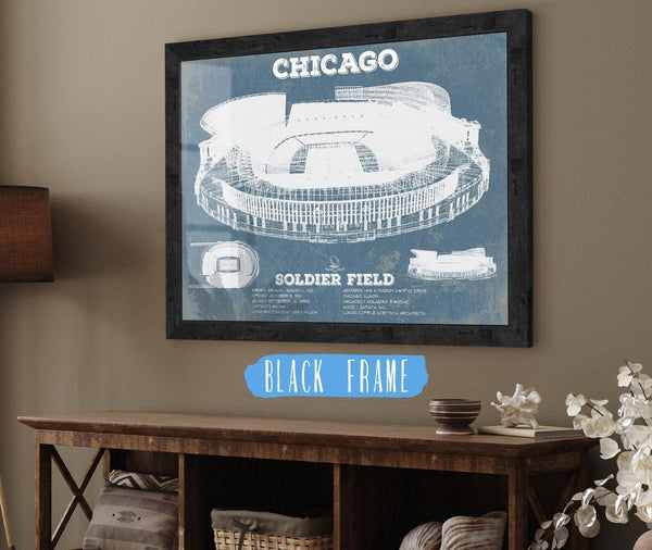 20" x 16" / Black Frame Cutler West Chicago Bears Stadium Seating Chart Soldier Field Vintage Football Print
