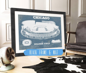 20" x 16" / Black Frame & Mat Cutler West Chicago Bears Stadium Seating Chart Soldier Field Vintage Football Print