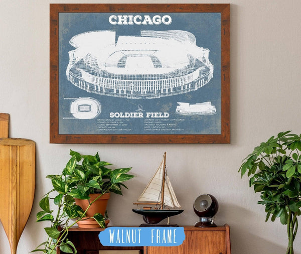 20" x 16" / Walnut Frame Cutler West Chicago Bears Stadium Seating Chart Soldier Field Vintage Football Print