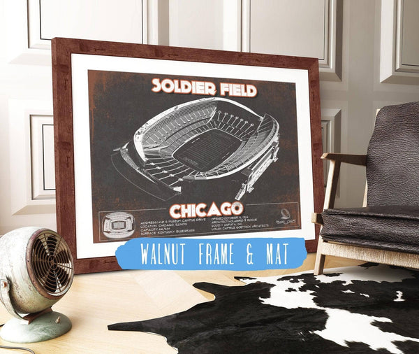 20" x 16" / Walnut Frame & Mat Cutler West Chicago Bears Stadium Seating Chart Soldier Field - Vintage Football Print