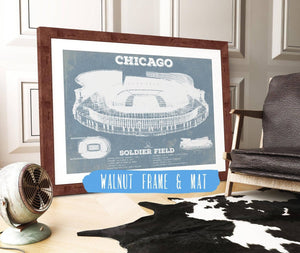 20" x 16" / Walnut Frame & Mat Cutler West Chicago Bears Stadium Seating Chart Soldier Field Vintage Football Print