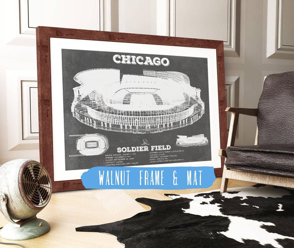 20" x 16" / Walnut Frame & Mat Cutler West Chicago Bears Stadium Seating Chart - Soldier Field Vintage Football Print