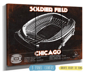 36" x 24" / 3 Panel Canvas Wrap Cutler West Chicago Bears Stadium Seating Chart Soldier Field - Vintage Football Print