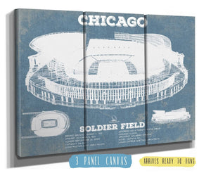 36" x 24" / 3 Panel Canvas Wrap Cutler West Chicago Bears Stadium Seating Chart Soldier Field Vintage Football Print