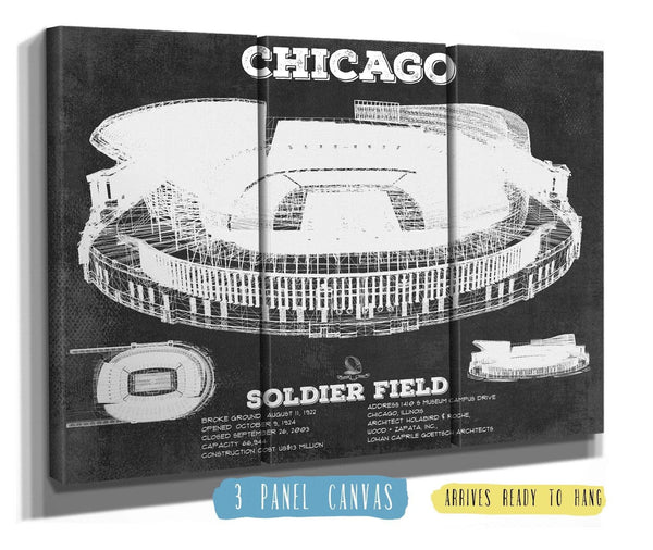 36" x 24" / 3 Panel Canvas Wrap Cutler West Chicago Bears Stadium Seating Chart - Soldier Field Vintage Football Print