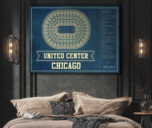 Cutler West Chicago Blackhawks - United Center Vintage Hockey Blueprint NHL Print